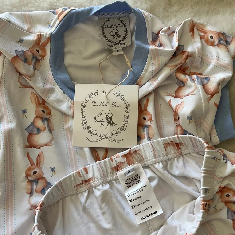 New! The Bella Bean Bunny Pajama Set Easter Spring Size 8 NWT - Picture 7 of 9
